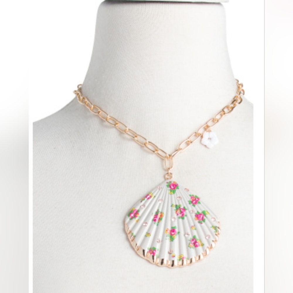 NWT Betsey Johnson Floral Print Shell Necklace - Picture 2 of 4